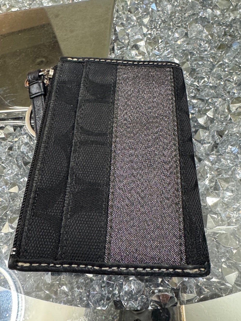 Coach Black Signature Card Case with Metallic Stripe card holder - Picture 12 of 14